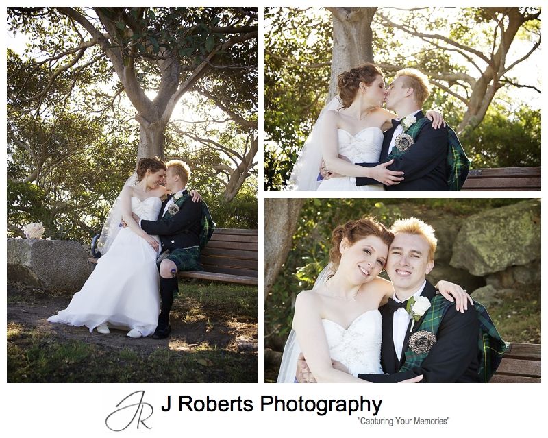 Bride and groom with setting sun at Clark Point Woolwich - sydney wedding photographer 